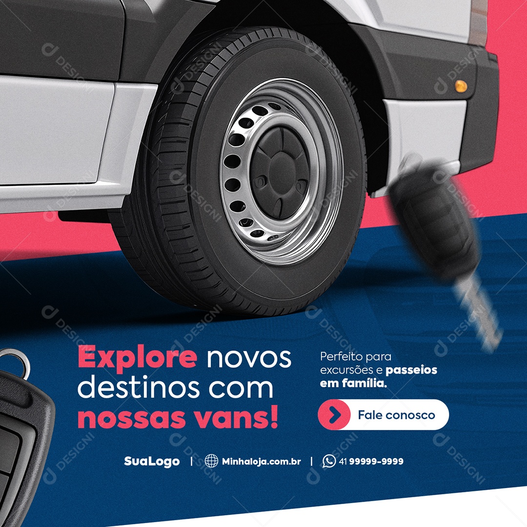 Aluguel de Vans Explore Novos Destinos com Nossas Vans Social Media PSD Editável