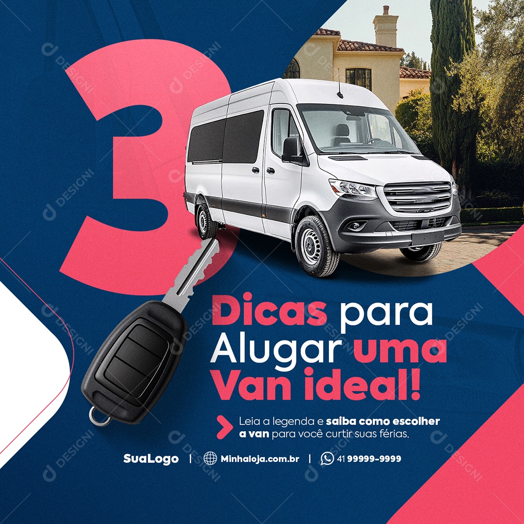 Aluguel de Vans Dicas para Alugar uma Van Ideal Social Media PSD Editável
