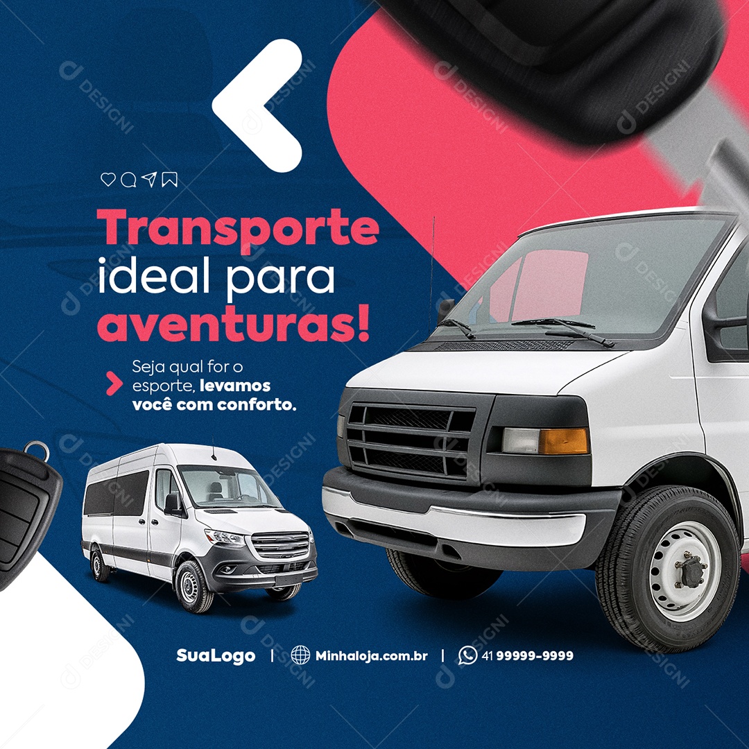 Aluguel de Vans Transporte Ideal para Aventuras Social Media PSD Editável