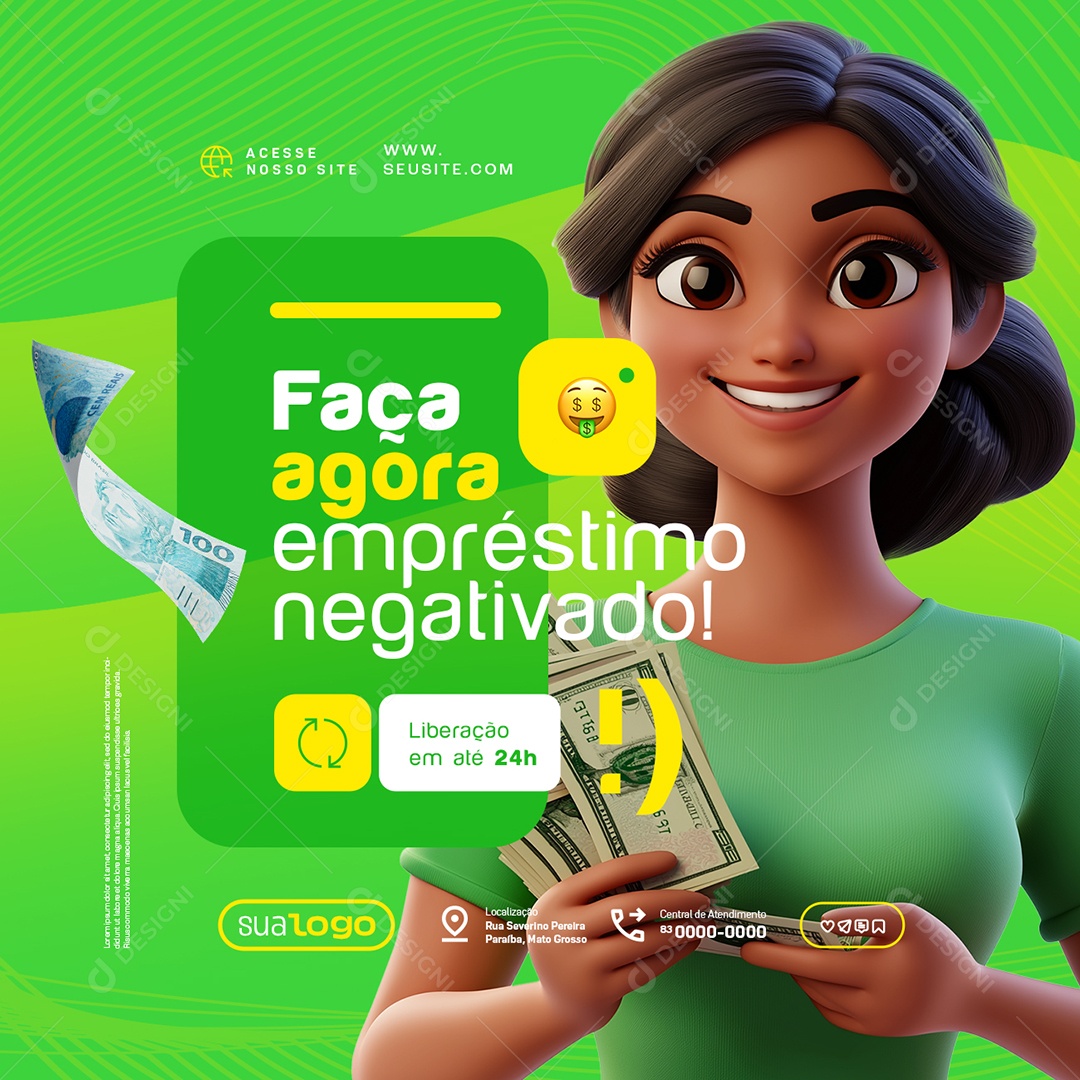 Social Media Empréstimo Faça Agora Empréstimo Negativo PSD Editável