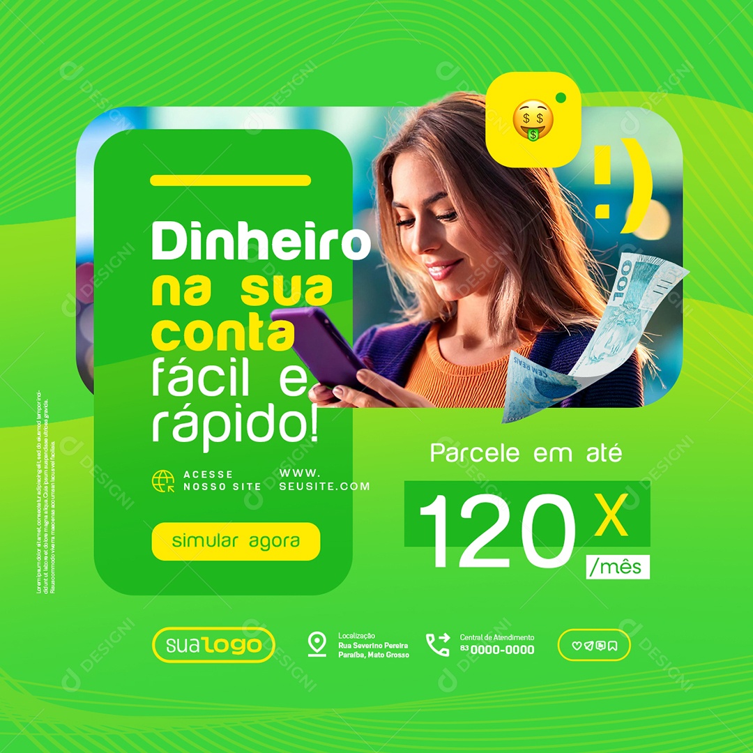 Empréstimo Dinheiro na Sua Conta Fácil e Rápido Social Media PSD Editável