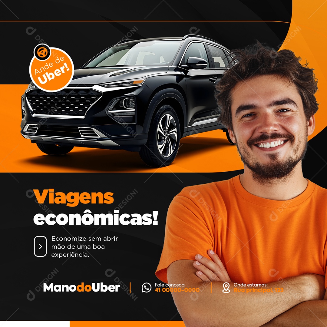 Motorista Uber Viagens Econômicas Social Media PSD Editável