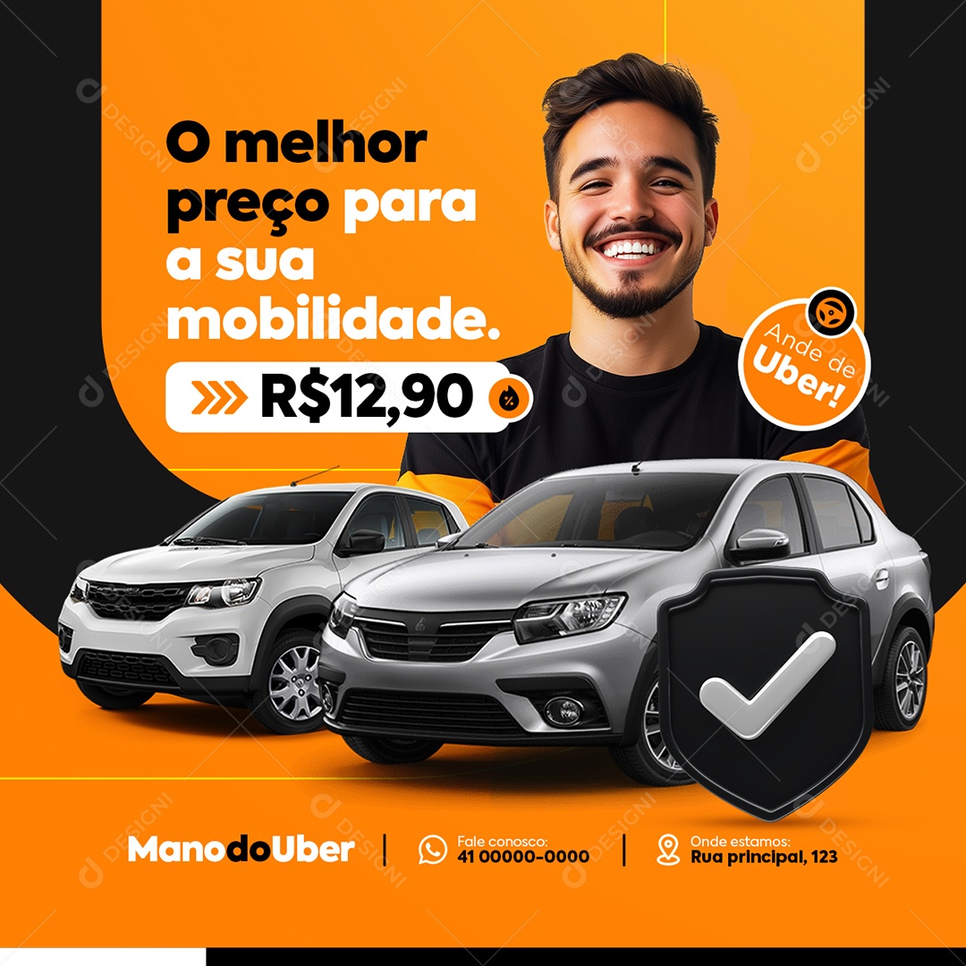 Motorista Uber O Melhor Preço para a Sua Mobilidade Social Media PSD Editável