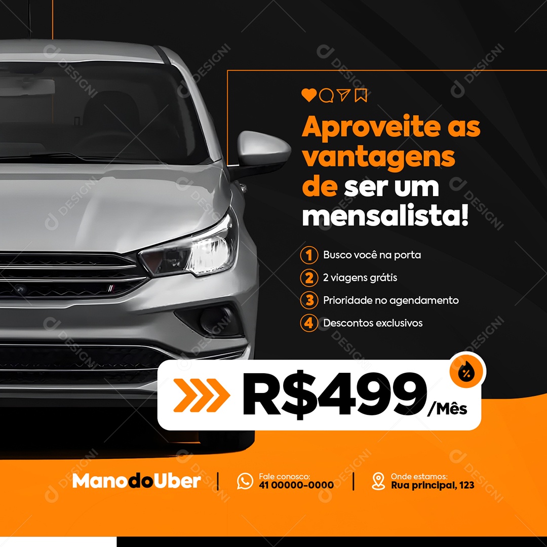 Motorista Uber Aproveite as Vantages Social Media PSD Editável