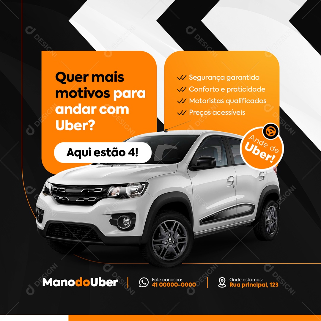 Motorista Uber Quer Mais Motivos Social Media PSD Editável