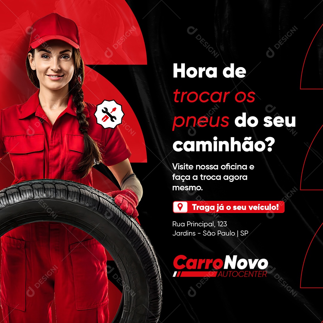 Oficina Mecânica Caminhão Hora de Troca os Pneus Social Media PSD Editável