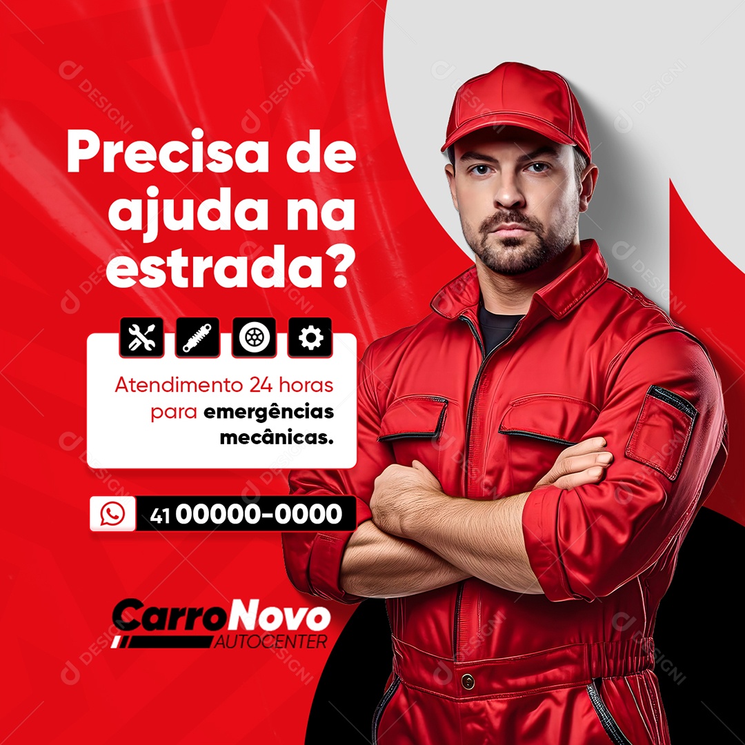 Oficina Mecânica Caminhão Precisa de Ajuda na Estrada Social Media PSD Editável