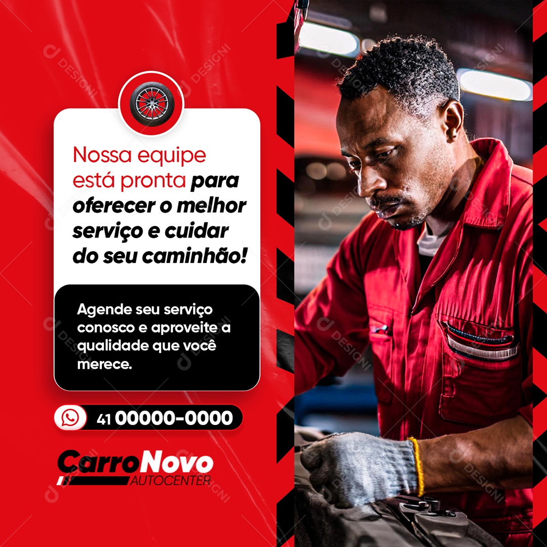 Oficina Mecânica Caminhão Nossa Equipe Social Media PSD Editável