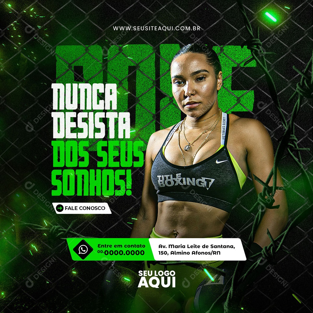 Aulas de Boxe Nunca Desista Social Media PSD Editável