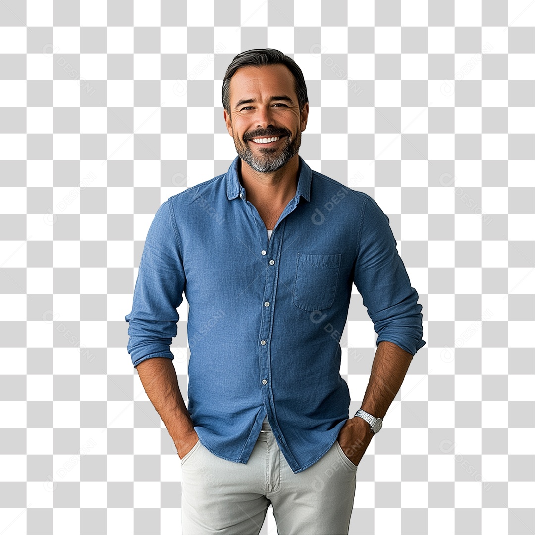 Homem com Camisa Azul Novembro Azul PNG Transparente