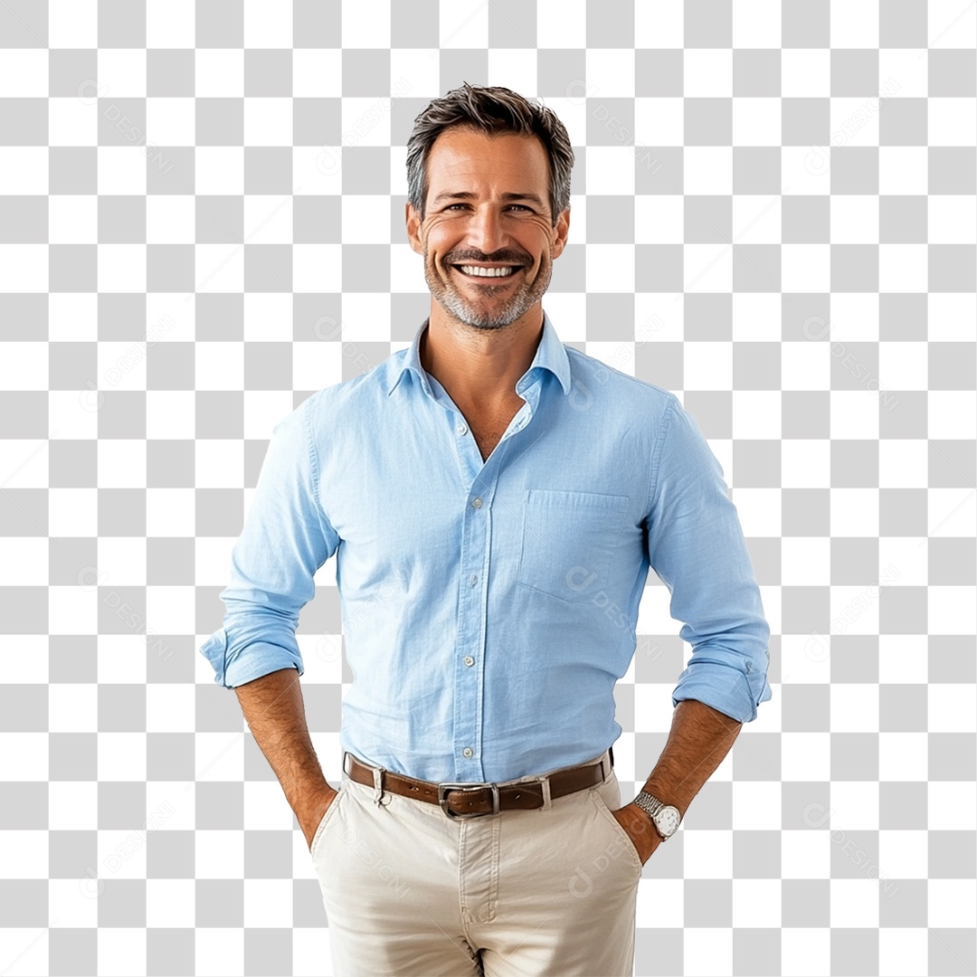 Homem com Camisa Azul Novembro Azul PNG Transparente