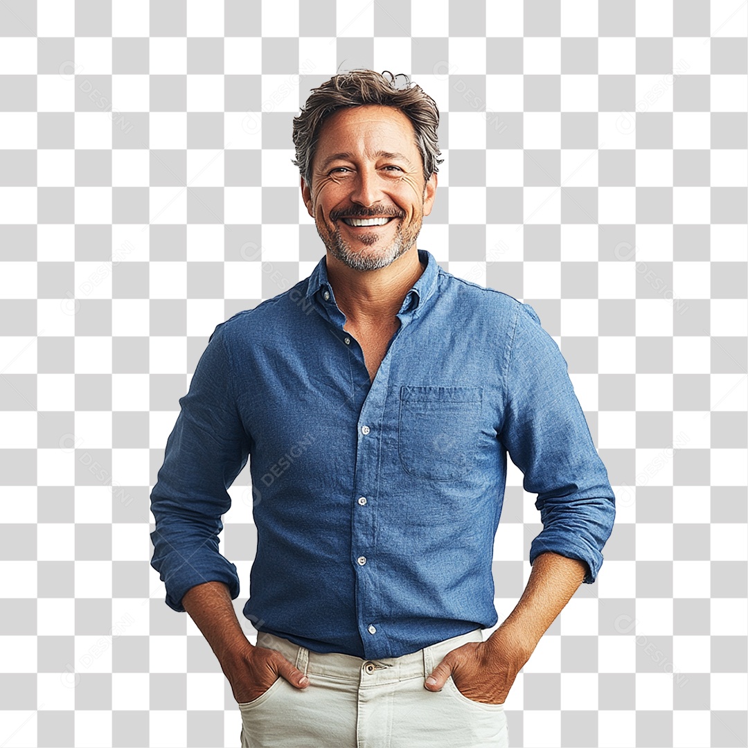 Homem com Camisa Azul Novembro Azul PNG Transparente