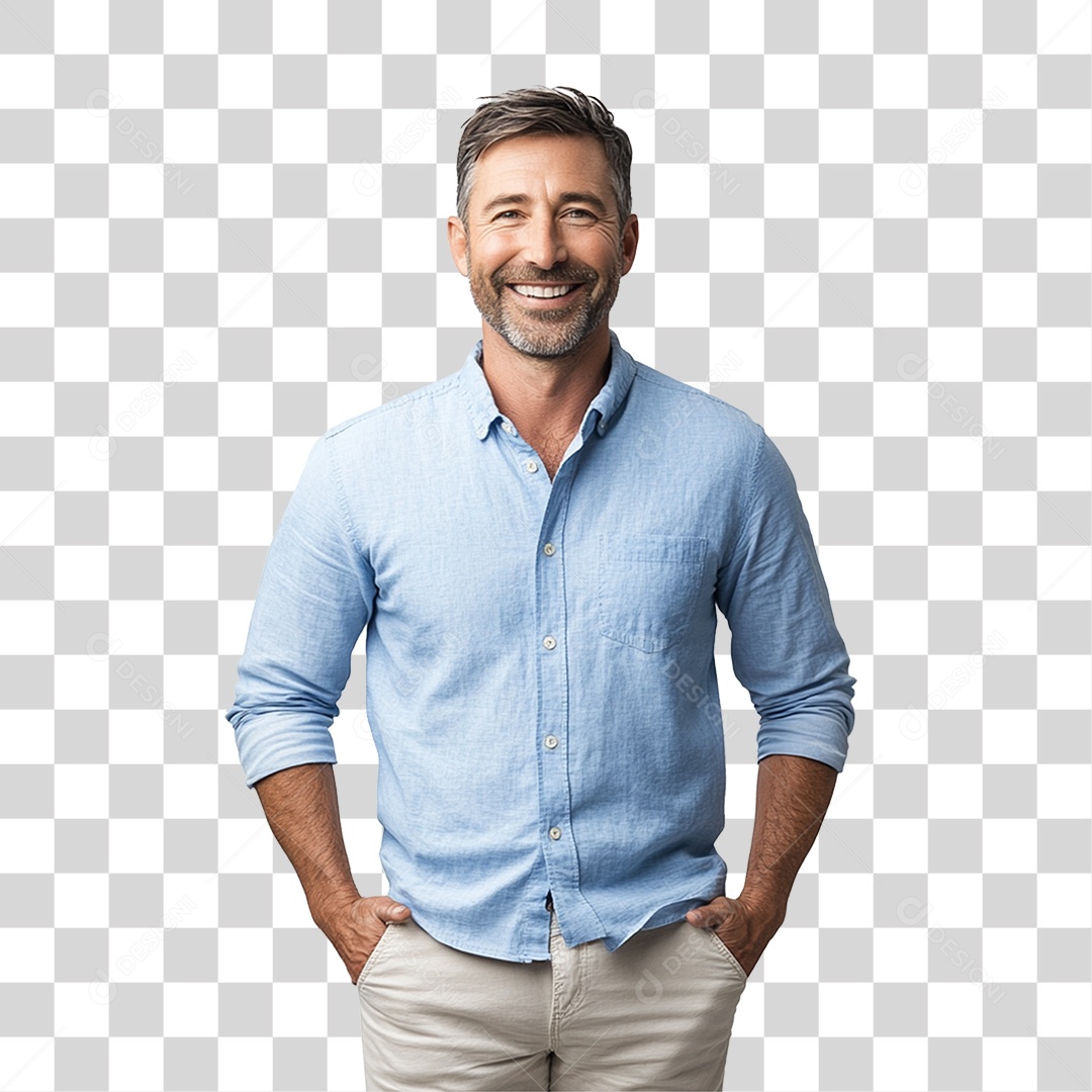 Homem com Camisa Azul Novembro Azul PNG Transparente
