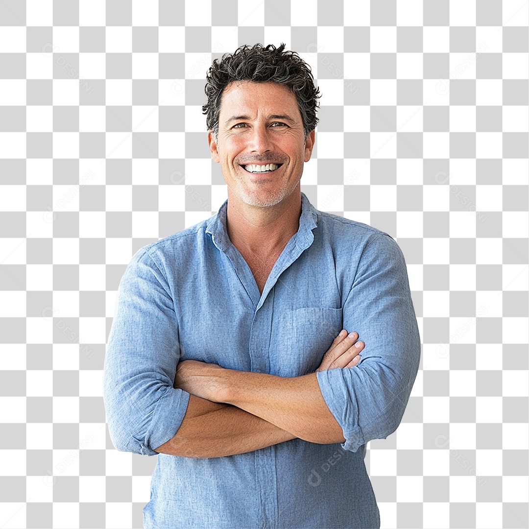 Homem com Camisa Azul Novembro Azul PNG Transparente