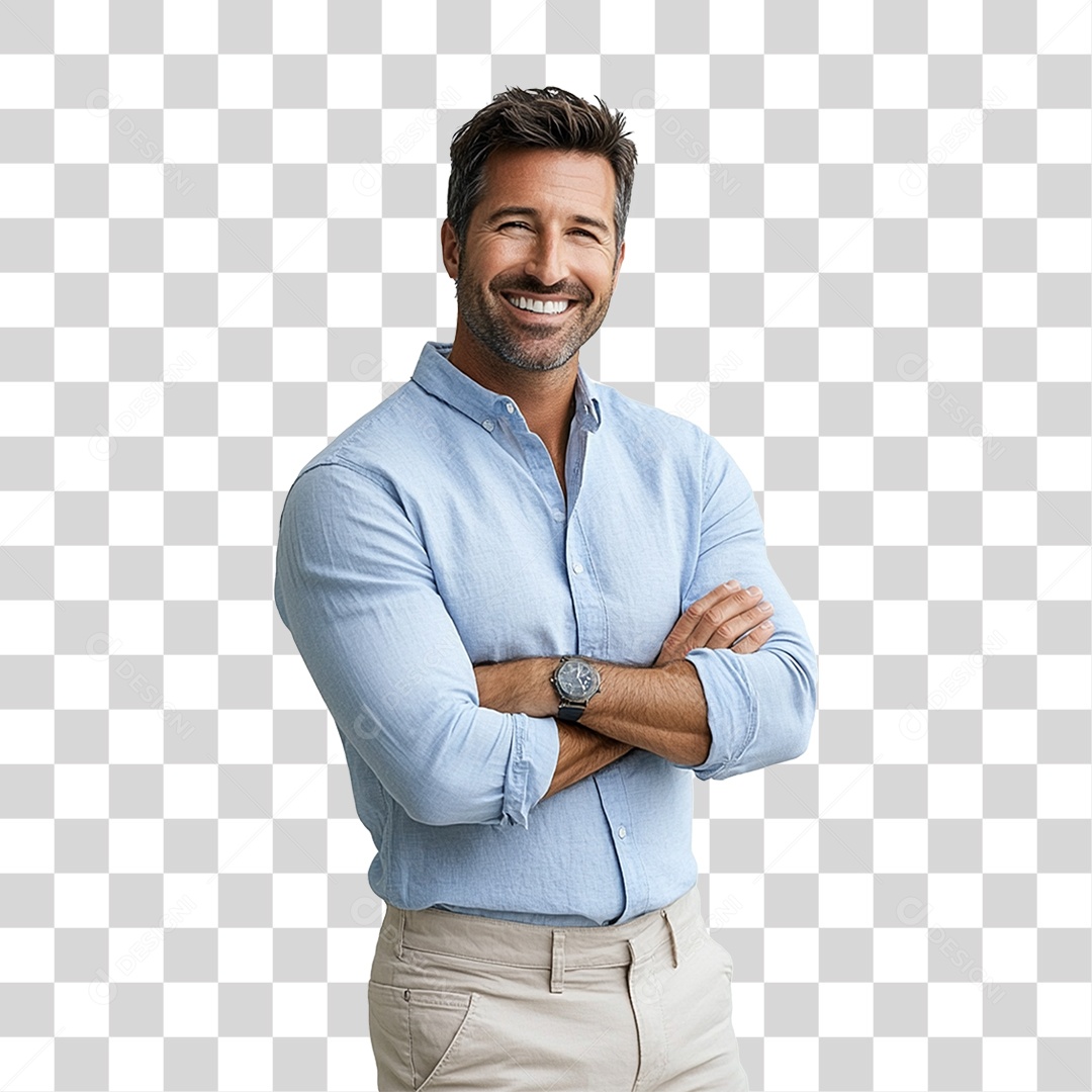 Homem com Camisa Azul Novembro Azul PNG Transparente