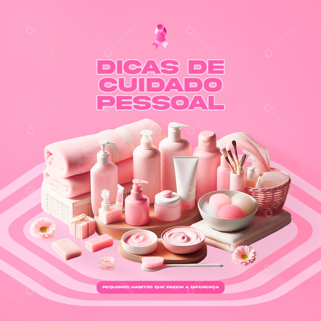 Outubro Rosa Dicas de Cuidado Social Media PSD Editável