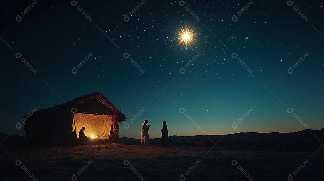 Um belo presérpio com maria e josé semelhança ilustrativa