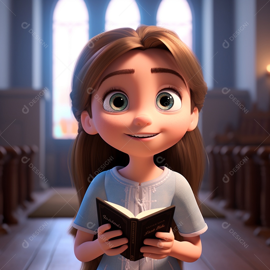 Menina de cinco anos conversando com Jesus atráves de uma bíblia