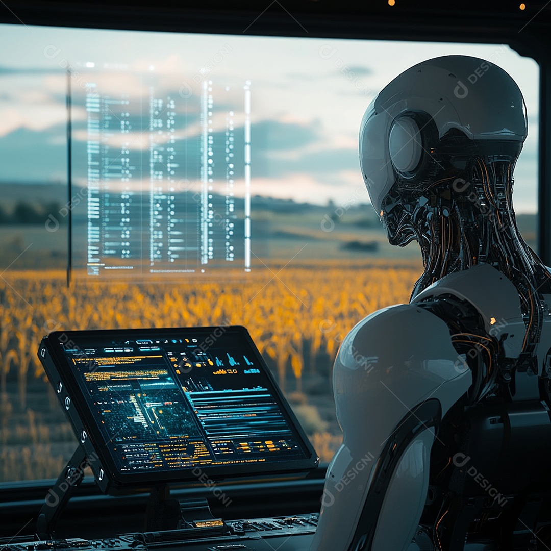 Robô acessando painel digital configurando