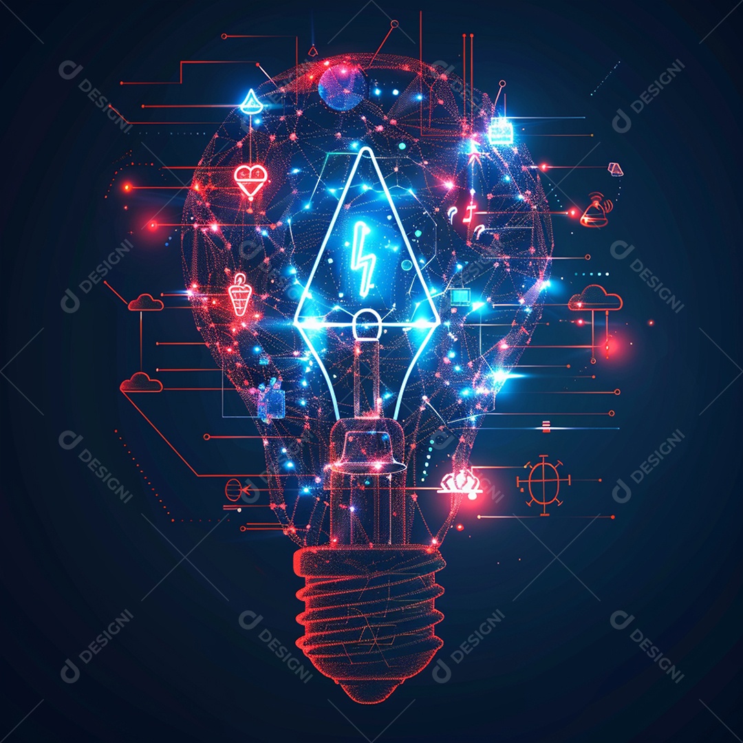 Inovação de lâmpada com redes e ícones