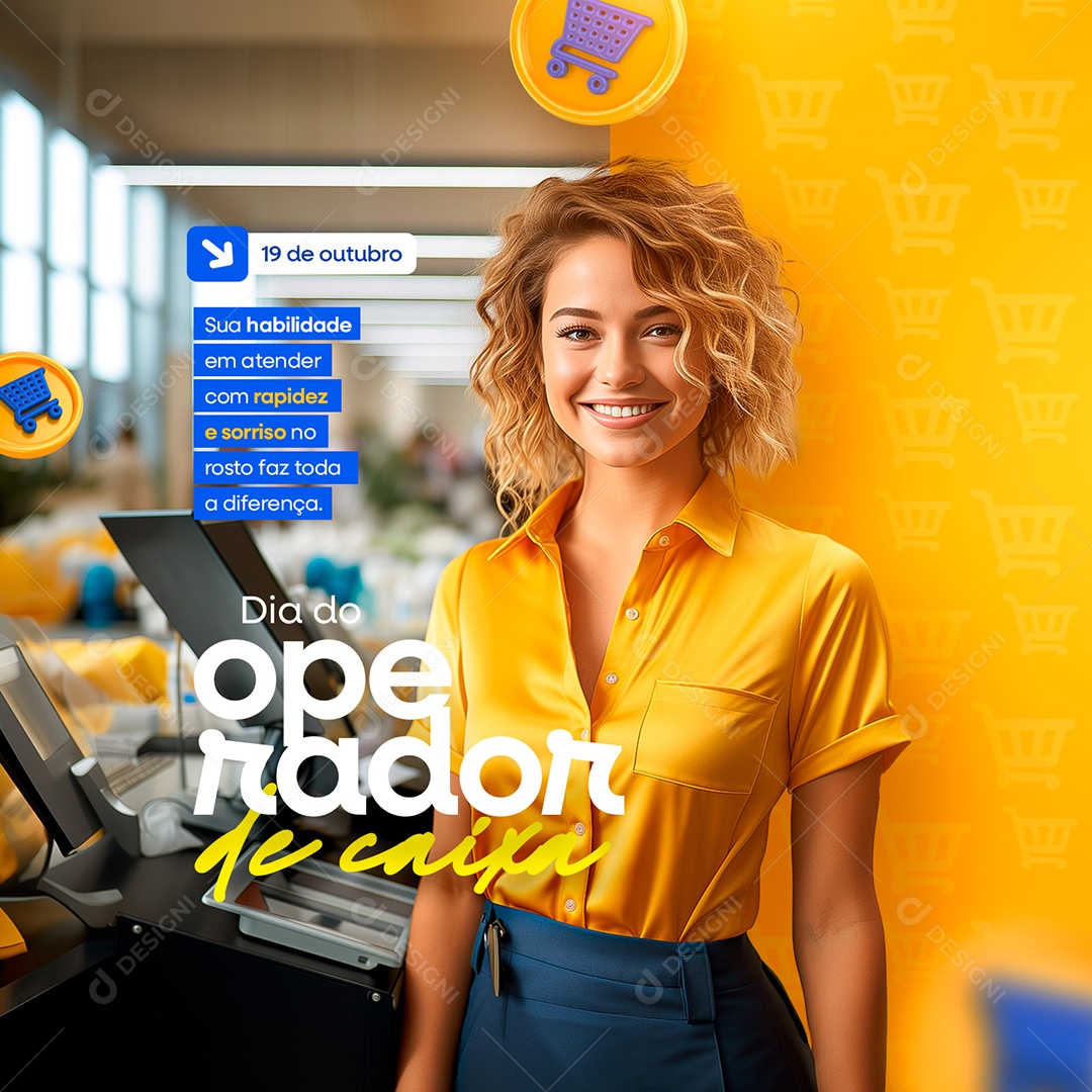 Dia do Operador de Caixa 19 de Outubro Social Media PSD Editável