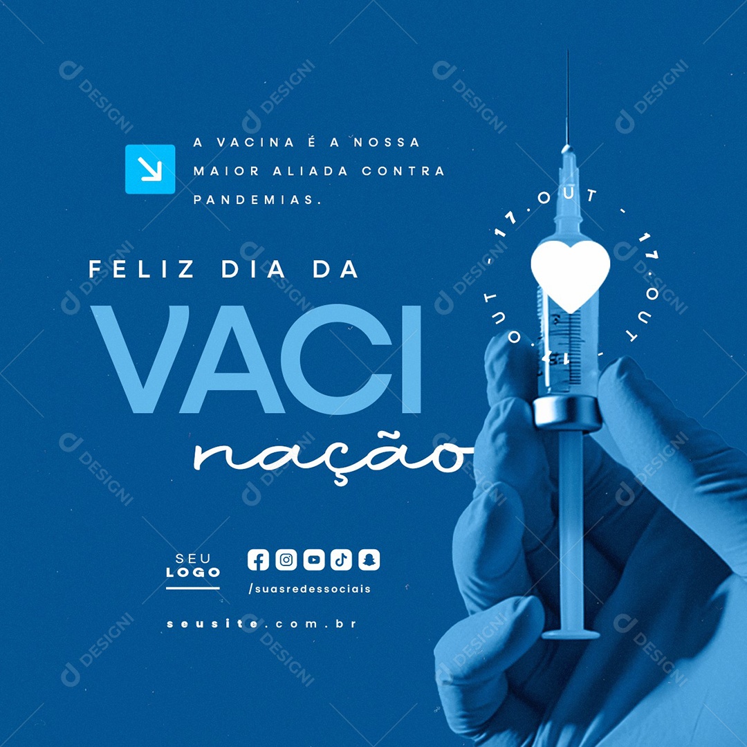 Feliz Dia da Vacinação 17 de Outubro Social Media PSD Editável