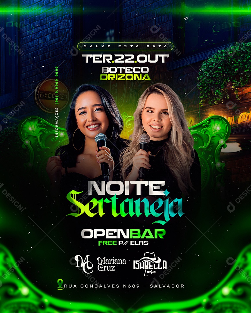 Flyer Noite Sertaneja Social Media PSD Editável