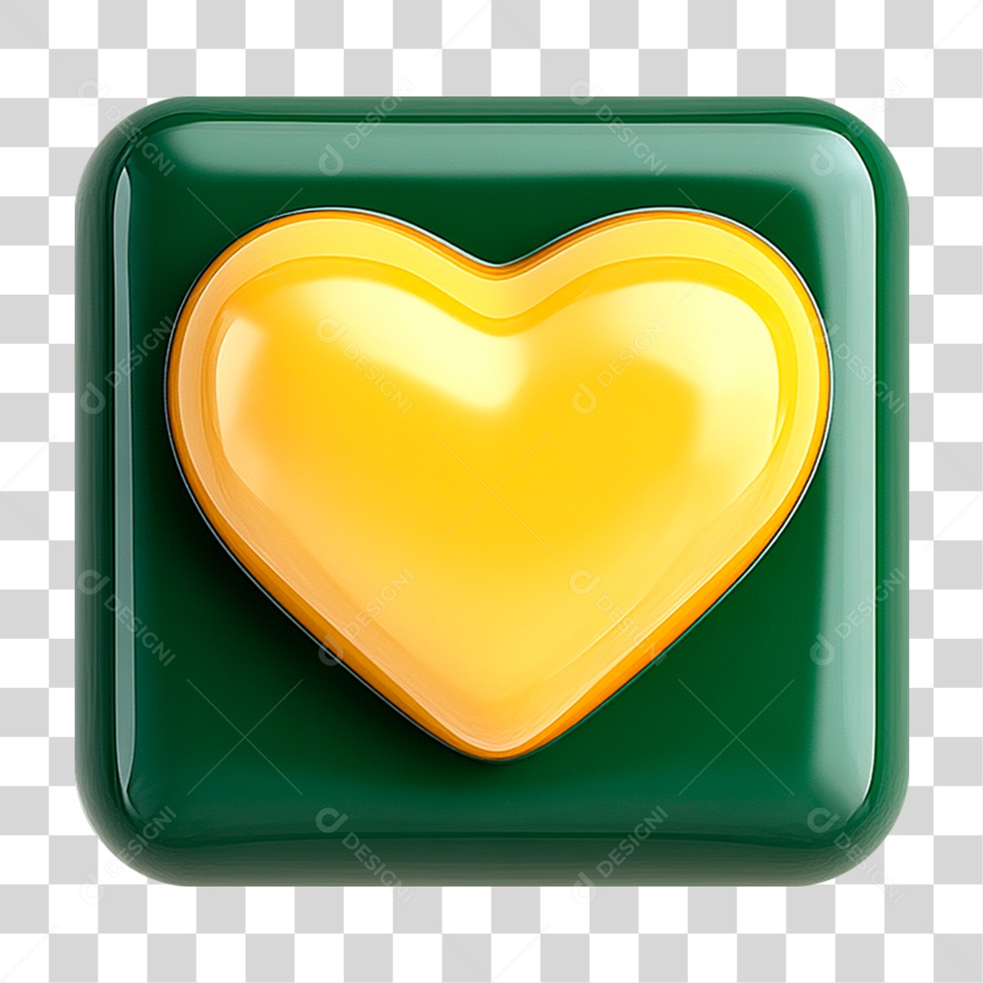 Elemento 3D Coração Balão  Verde e Amarelo PNG Transparente