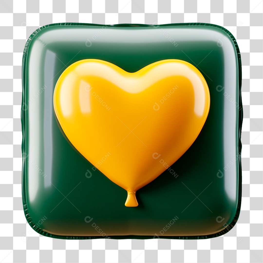 Elemento 3D Coração Balão Verde e Amarelo PNG Transparente