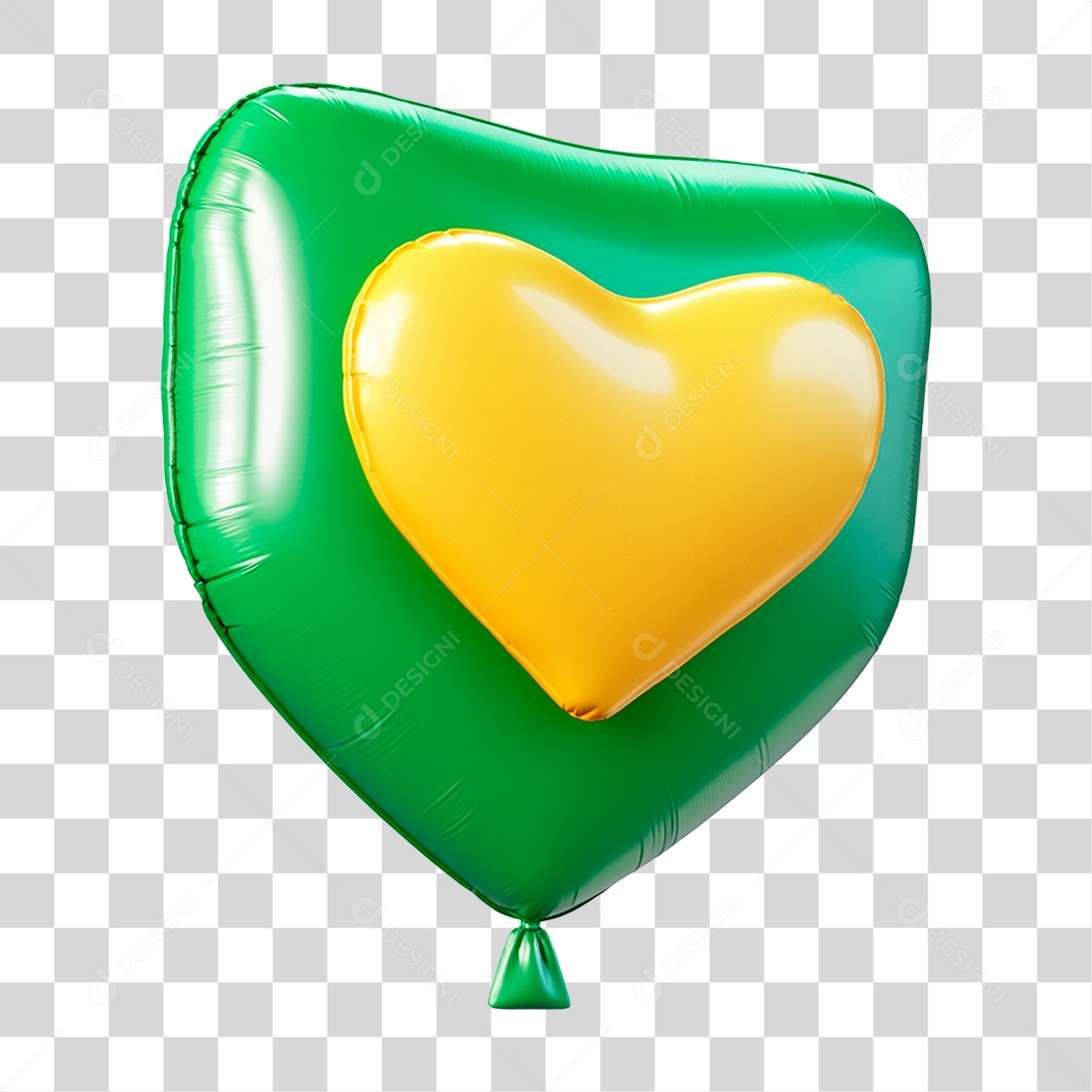 Elemento 3D Coração Balão Verde e Amarelo PNG Transparente