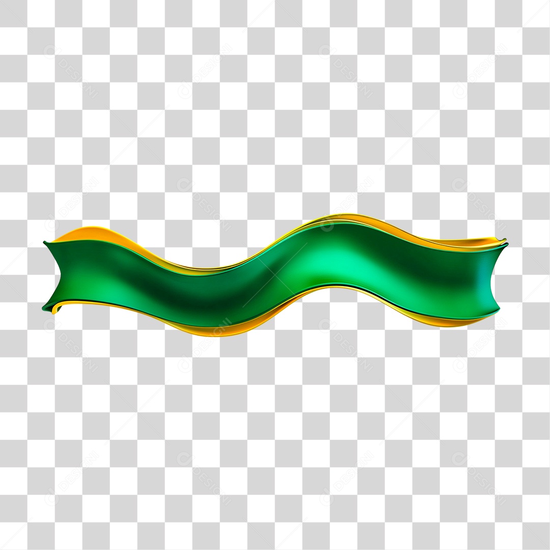 Elemento 3D Faixa Verde e Amarela PNG Transparente