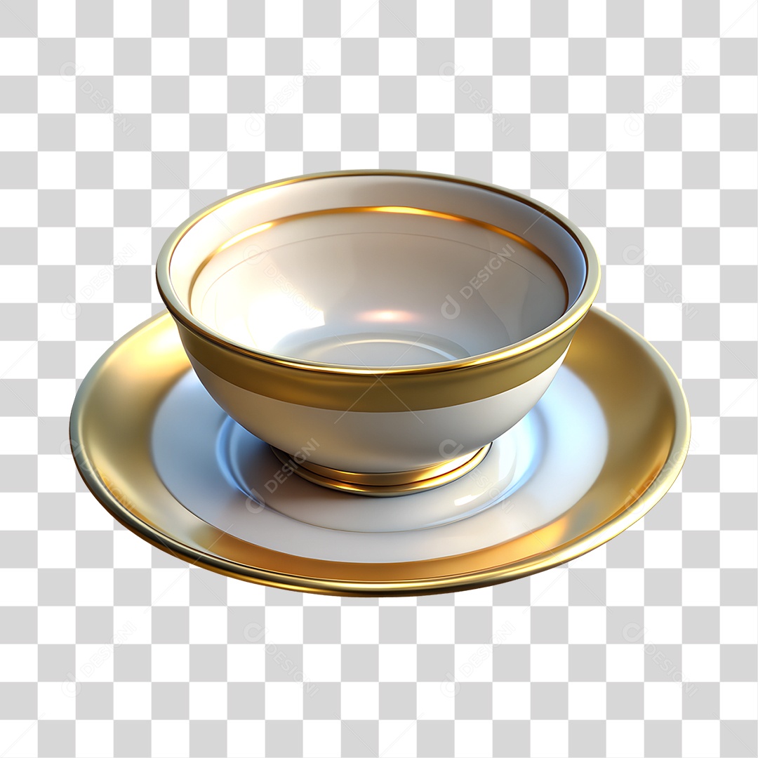 Elemento 3D Prato De Sopa De Cerâmica Branca E Dourada PNG Transparente