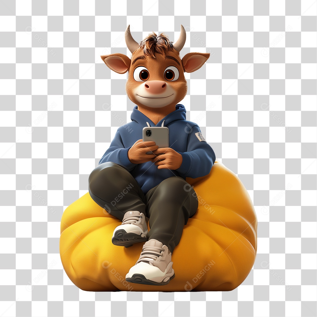 Personagem Mascote Vaquinha Sentada PNG Transparente