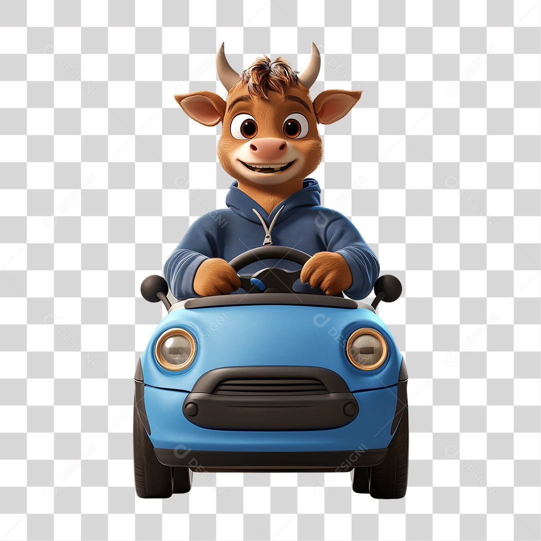 Personagem Mascote Vaquinha de Carro PNG Transparente