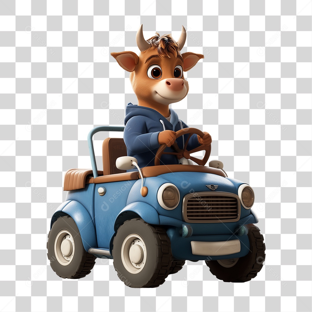 Personagem Mascote Vaquinha de Carro PNG Transparente