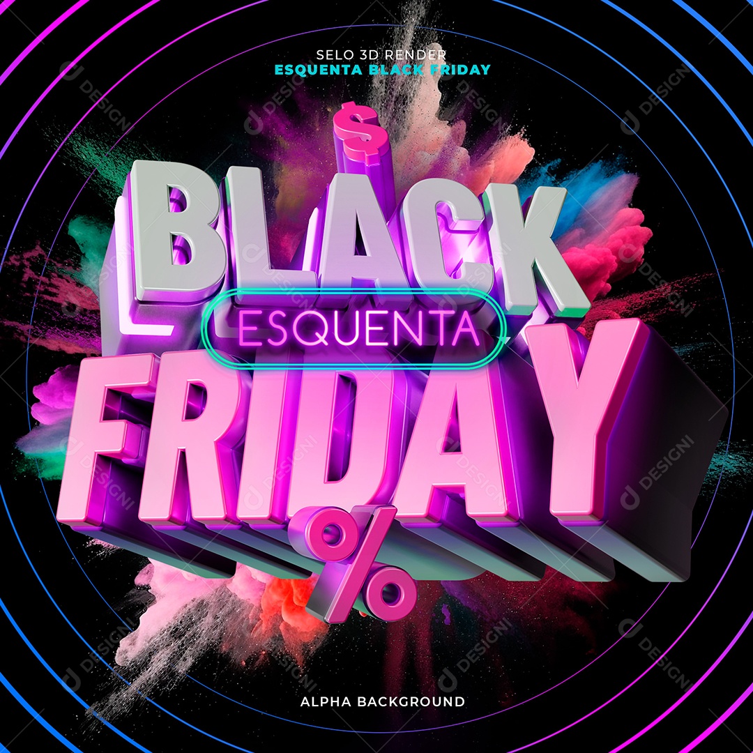Selo 3D Esquenta Black Friday para Composição PSD