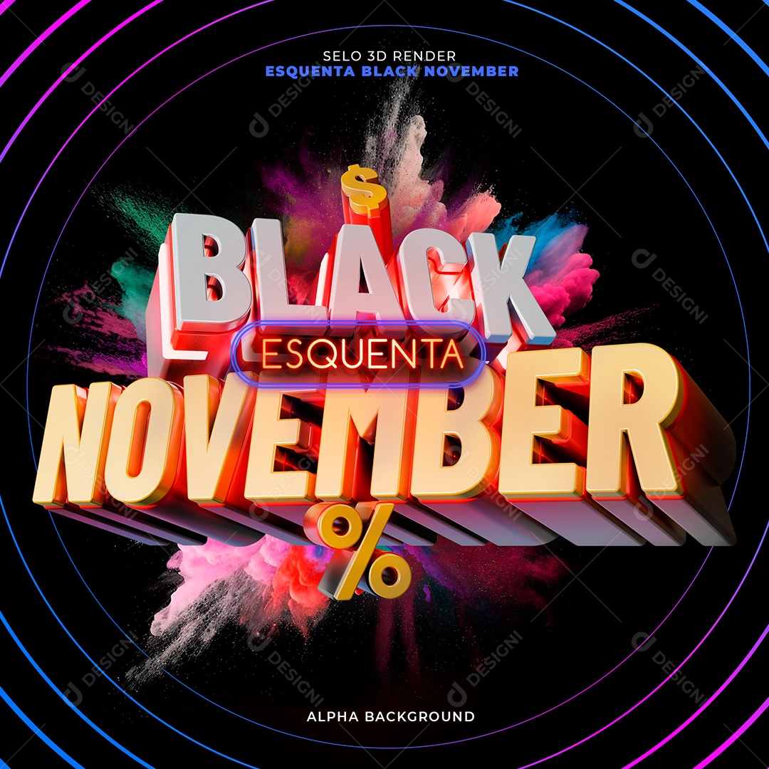 Selo 3D Black Esquenta November para Composição PSD