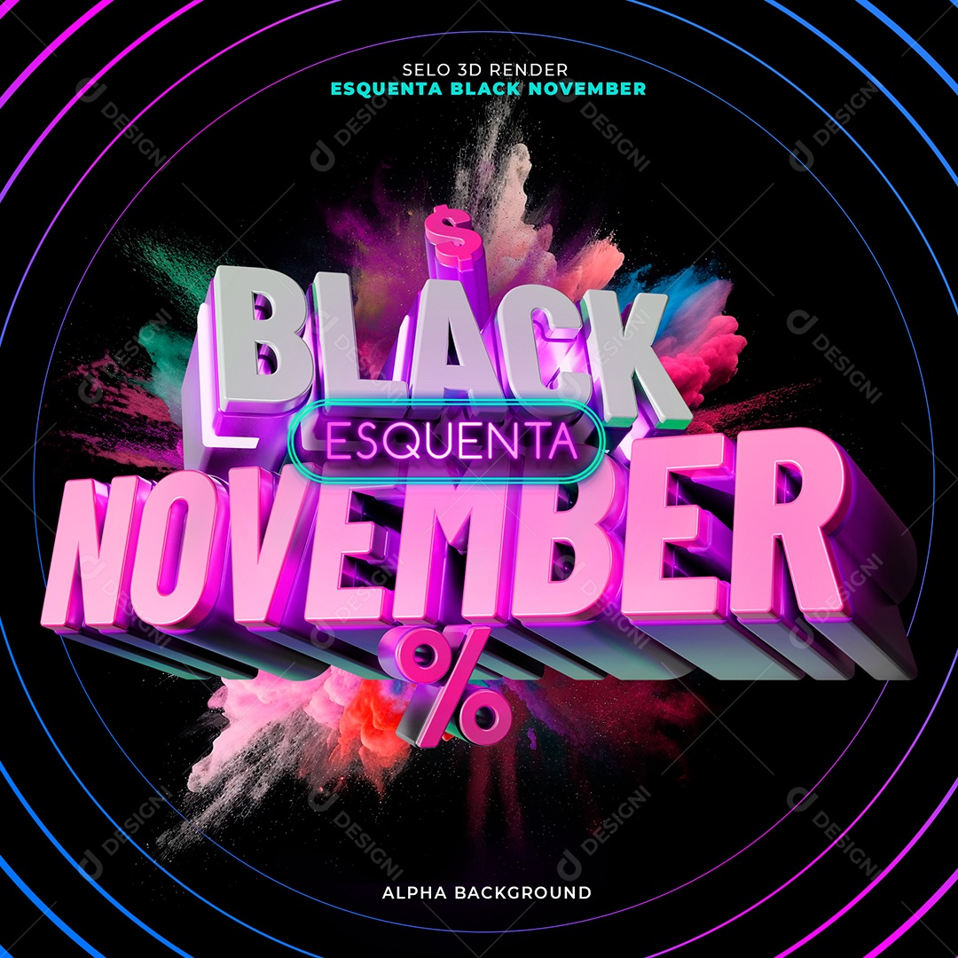 Selo 3D Black Esquenta November para Composição PSD