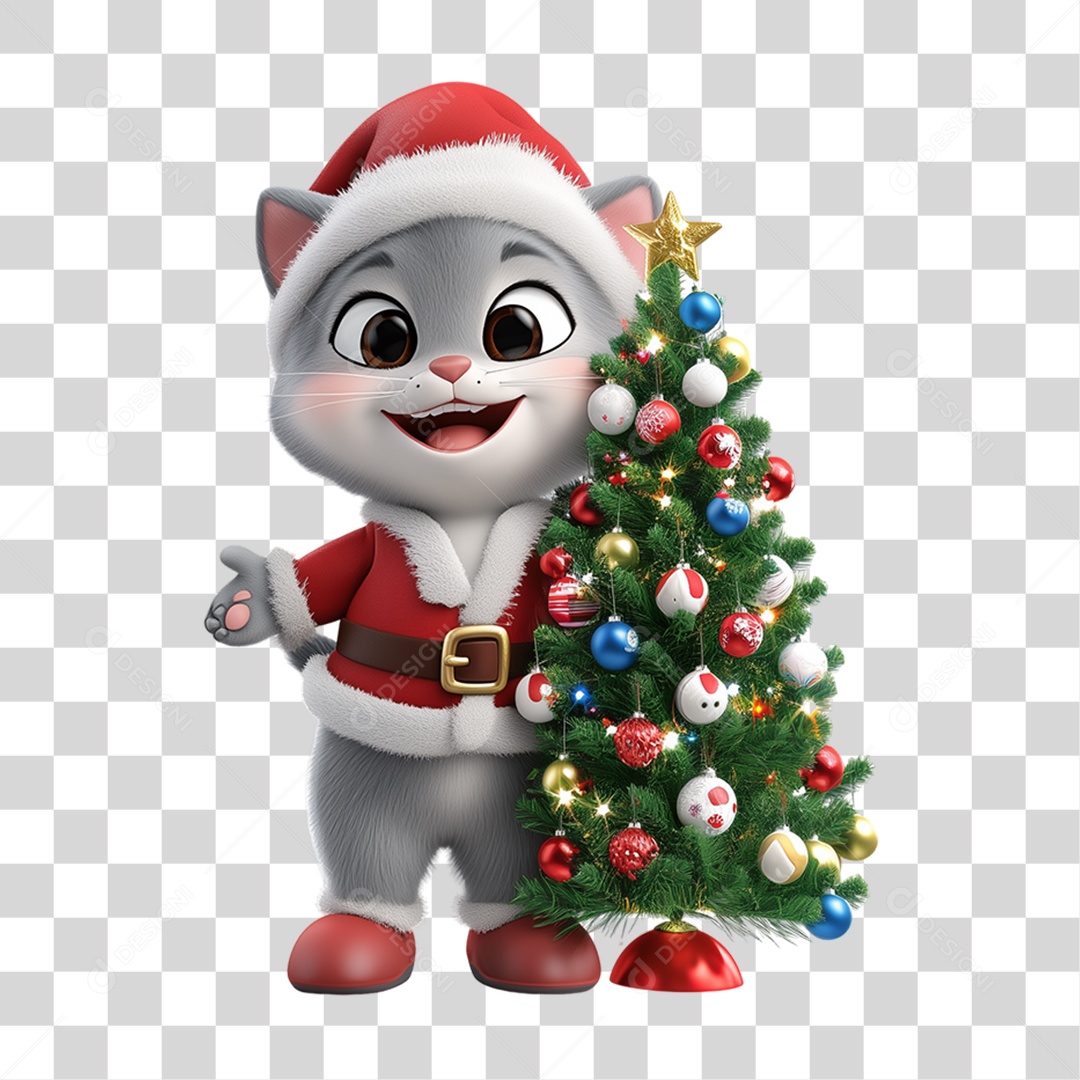 Gato Com Fantasia de Natal PNG Transparente