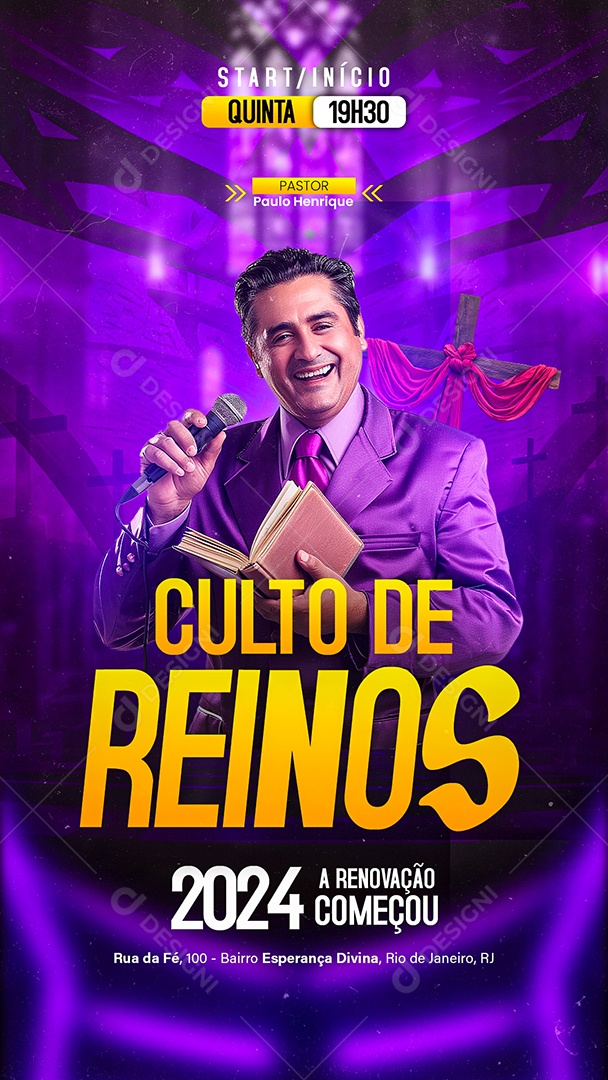 Story Flyer Gospel Culto de Reinos Social Media PSD Editável