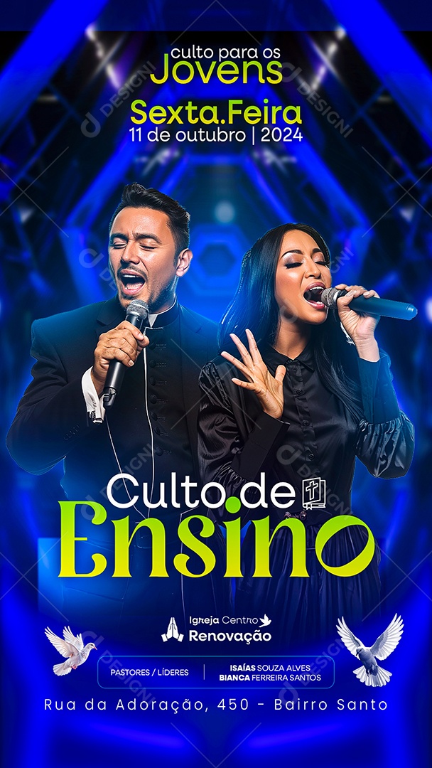 Story Flyer Gospel Culto de Ensino Social Media  PSD Editável