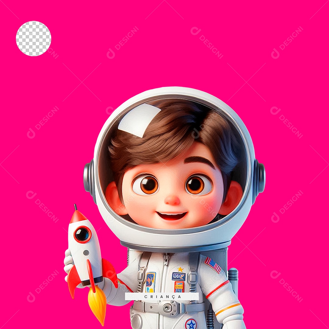 Personagem 3D Criança Vestida de astronauta para Composição PSD