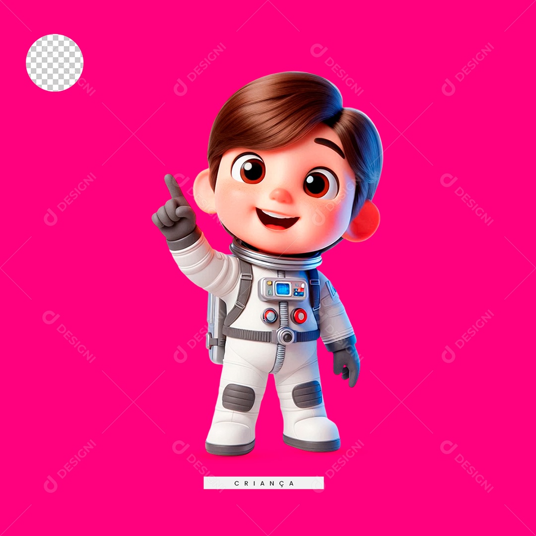 Personagem 3D Criança Vestida de astronauta para Composição PSD