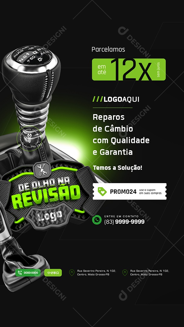 Story Social Media Oficina Mecânica De Olho na Revisão Reparos de Câmbio PSD Editável