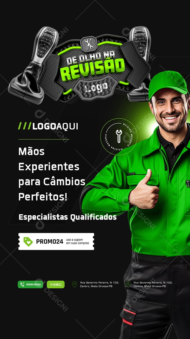 Story Oficina Mecânica De Olho na Revisão Mãos Experientes Social Media PSD Editável