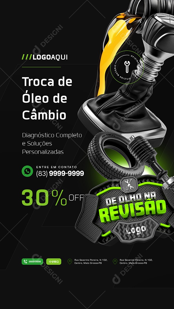 Story Oficina Mecânica De Olho na Revisão Troca de Óleo de Câmbio Social Media PSD Editável