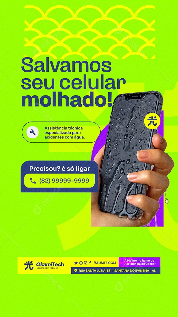 Story Assistência de Celular Salvamos seu Celular Molhado Social Media PSD Editável