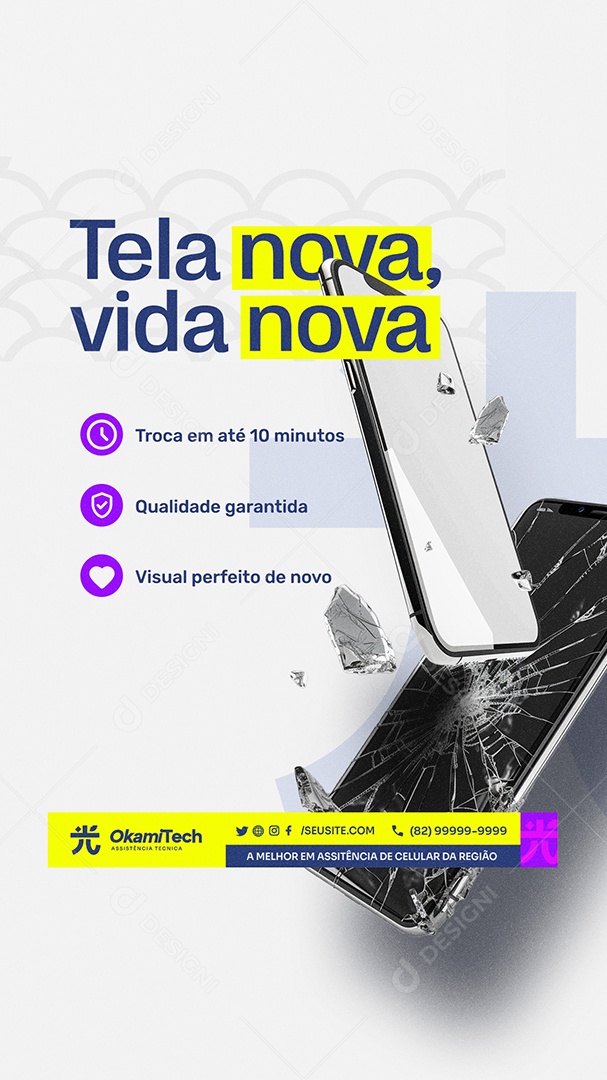 Story Assistência de Celular Tela Nova Vida Nova Social Media PSD Editável