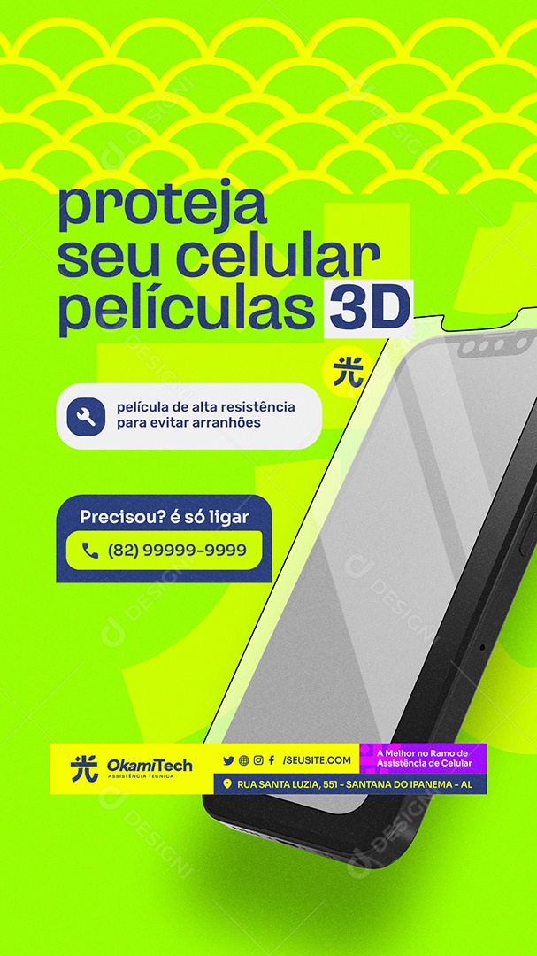 Story Assistência de Celular Proteja seu Celular Películas 3D Social Media PSD Editável