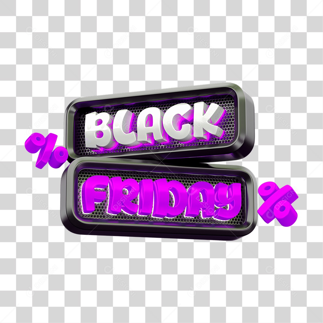 Black Friday Selo 3D Branco e Roxo PNG Transparente